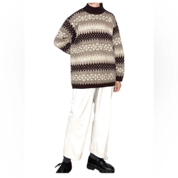 Vintage Jones New York Wool Blend Mock-neck Brown Sweater Men’s Small Runs Big - Picture 1 of 10